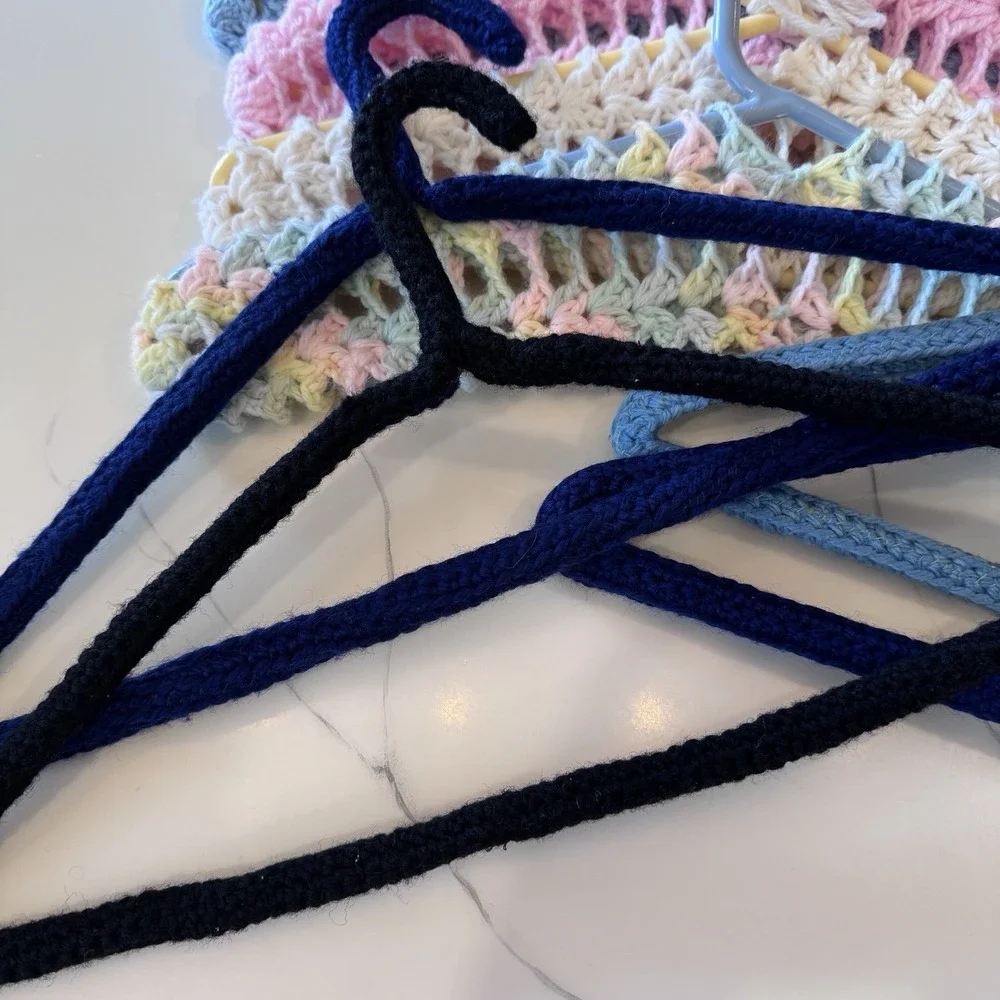 10 Vintage Handmade Crochet Clothes Hangers Colorful Yarn Cottage Core His & Her